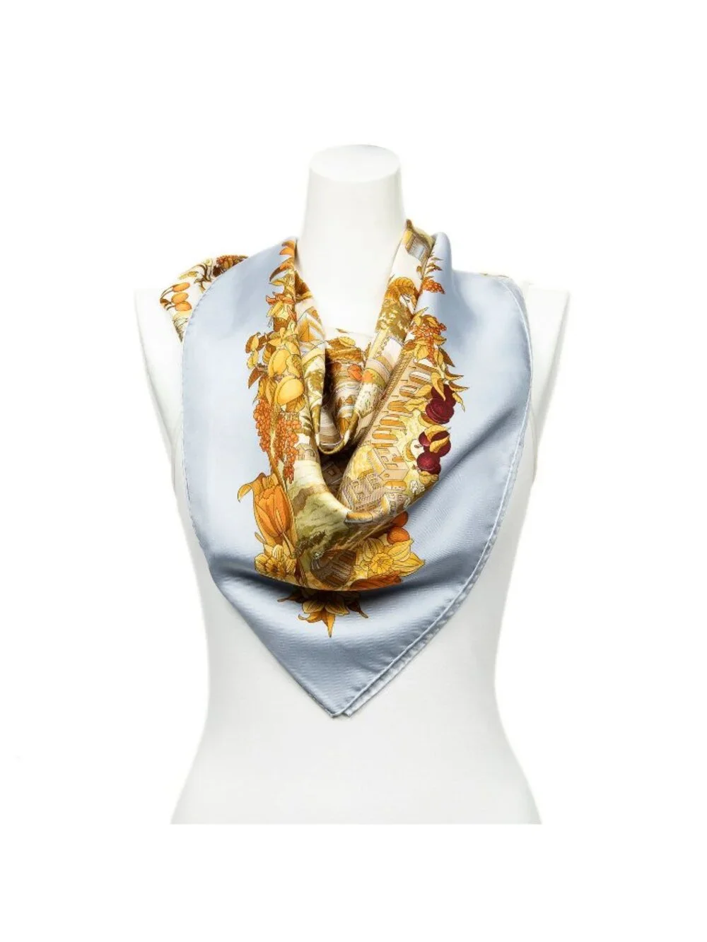 Hermes Scarf Light Blue Beige Orange Silk